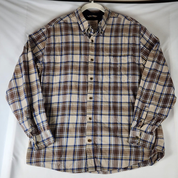 Weatherproof Tartan Flannel Casual Button Up Shirt Mens Size XL Blue Brown - Picture 1 of 11